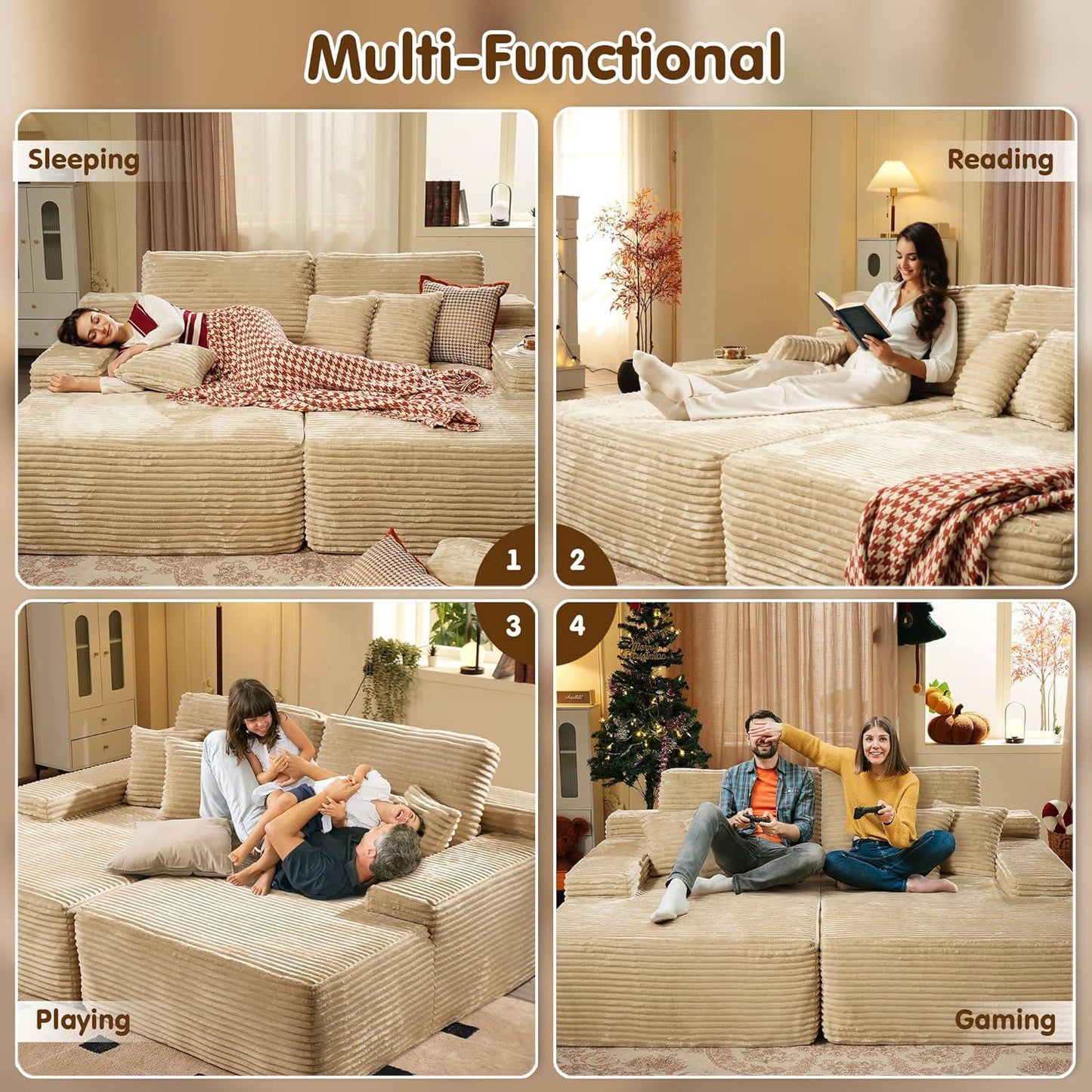 Cloud & Plush 80" Oversized Sectional Lounge Chaise Fluffy Modern Sofa Bed with Ottoman – No Assembly Required