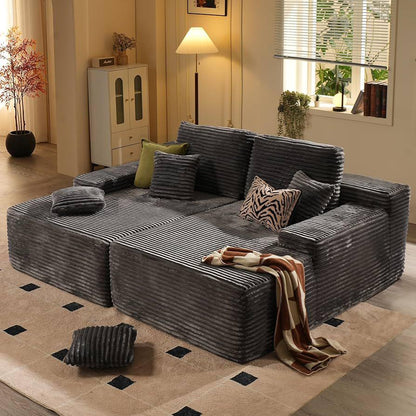 Cloud & Plush 80" Oversized Sectional Lounge Chaise Fluffy Modern Sofa Bed with Ottoman – No Assembly Required